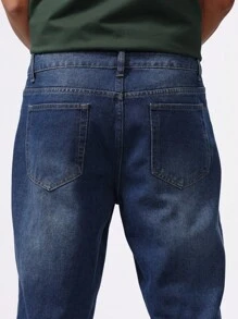 Manfinity Homme 1 pieza Vaqueros rectos de lavado oscuro de diseño minimalista con bolsillo delantero y abotonadura, para hombre, regalos para el esposo o novio