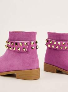 1 Pair Kids' Simple Versatile Comfortable Studded Boots - Hot Pink - View 2