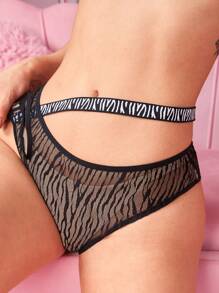 ROMWE J-Fashion 1pc Y2K Baddie Zebra Print Lace Trim Women Panty - Black - View 2