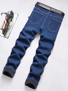 Manfinity Hypemode Pantalones vaqueros de hombre con bolsillos, ajuste ceñido y forro térmico