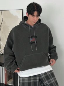 DAZY Men's Casual Letter Embroidery Drawstring Hooded Sweatshirt, Suitable For Autumn