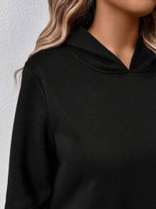 2 pièces/le set Grande taille Tenue décontractée quotidienne avec sweat-shirt à capuche ample et fente devant, et pantalon. Automne - Noir - Voir 6