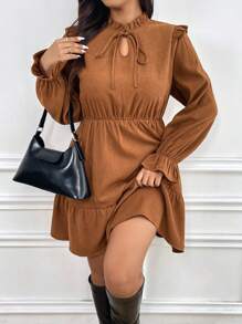 SHEIN Frenchy Váy chữ A xẻ tà thanh lịch cỡ lớn, giản dị, sang trọng - màu nâu - Xem 4