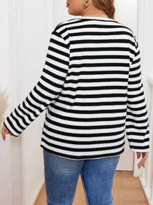 SHEIN Clasi Plus Size Long Sleeve Ribbed Ribbed T-Shirt, Autumn/Winter