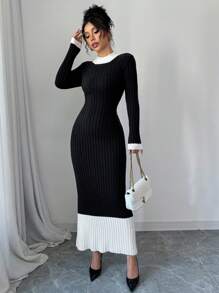 Elenzga Elegant Knitted Women Dress, Slim Fit Knee Length, New Autumn Winter Stylish Fall Cloth For Women - Multicolor - View 5