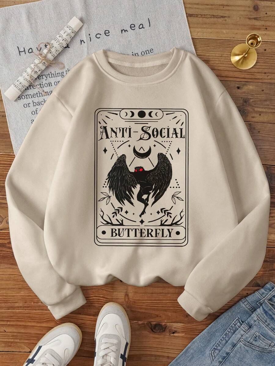 INAWLY Plus Size Women's Round Neck Graphic Print Casual Long Sleeve ...