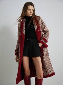 Aveloria 女士秋冬 MOB WIFE STYLE 保暖绒面羊毛格子仿衬里超大夹克仿皮飞行员夹克带 Borg 衬里节日派对服装 - 彩色 - 查看 4