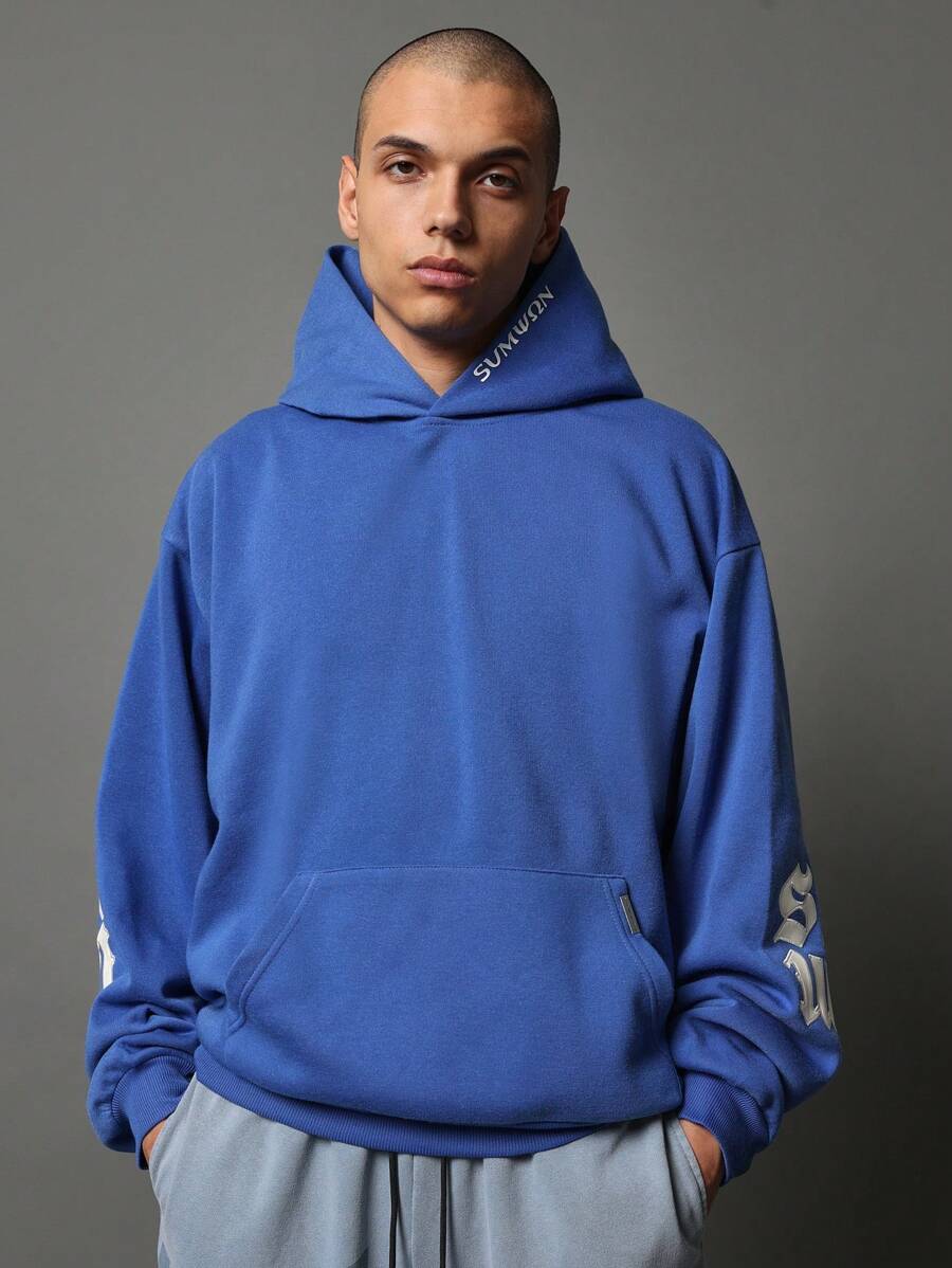 SUMWON Oversized Premium Sweatshirt Designer Logo Varsity Letters Casual Athletic Pullover Hoodie Fall Winter Loungewear Streetwear Comfort Fit - Blue - View 1