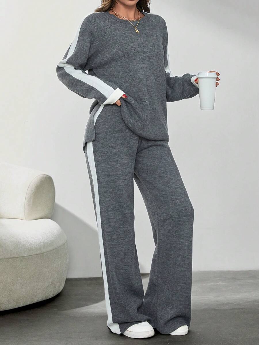 SHEIN Tall Sweater And Pants Two-Piece Set With Raglan Sleeve - Dark Grey - View 1
