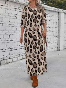 EMERY ROSE 休闲简约全长豹纹长袖修身连衣裙，适合秋冬季 - 彩色 - 查看 7