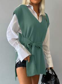 EURMUSE Women's Solid Color V-Neck Batwing Sleeve Casual Sweater Vest