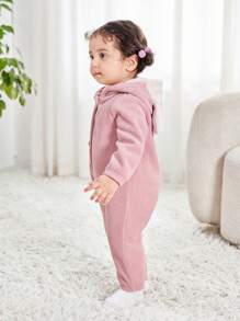 SHEIN Mameluco lindo de pana con estampado de dibujos animados y forro cálido para otoño/invierno para bebés niñas - Rosa - Ver 6