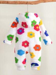 SHEIN Bộ đồ liền thân dài tay có mũ in họa tiết hoa cho bé gái, trang phục dễ thương cho mùa thu/đông, thích hợp cho cuộc sống hàng ngày, đi chơi, tụ tập cùng gia đình và bạn bè - Nhiều màu - Xem 2