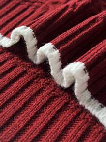 Flirla 女士秋冬休闲撞色 V 领纹理毛衣 - 彩色 - 查看 7