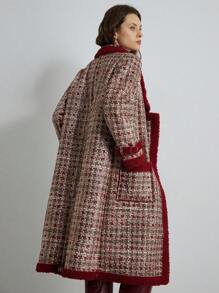 Aveloria 女士秋冬 MOB WIFE STYLE 保暖绒面羊毛格子仿衬里超大夹克仿皮飞行员夹克带 Borg 衬里节日派对服装 - 彩色 - 查看 6