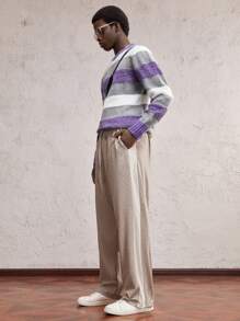 AKNOTIC Party 1 件男士针织修身休闲直筒休闲裤，适合日常穿着 - 卡其色 - 查看 2