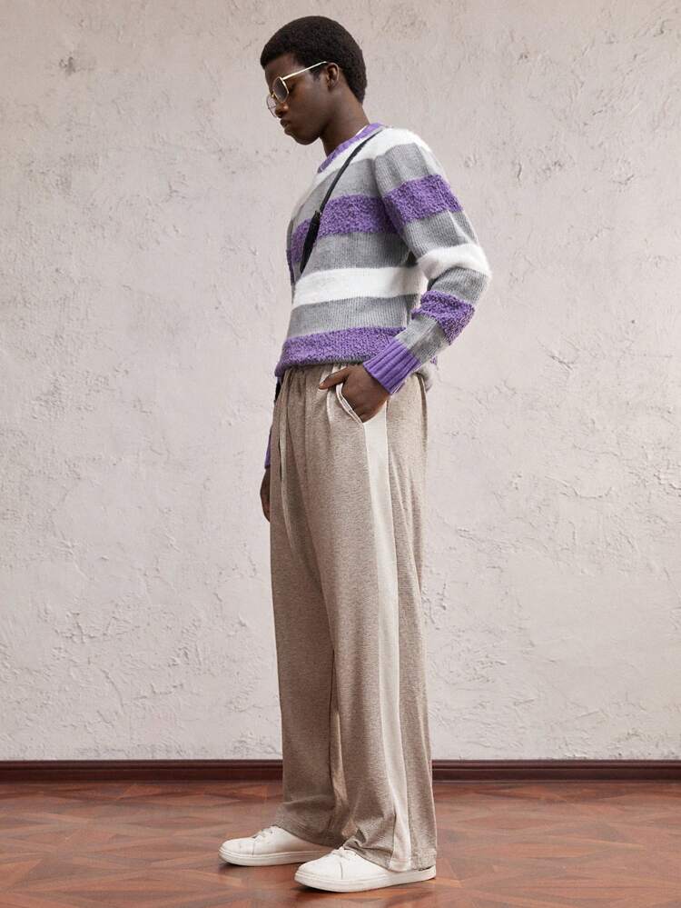 1pc Men's Knitted Slim Fit Casual Straight Leg Lounge Pants, Suitable For Daily Wear