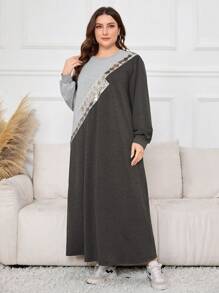 Lacomfia Vestido Holgado con Capucha de Talla Grande con Cuello Redondo y Bloque de Color con Lentejuelas