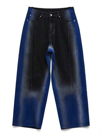 NEON BLANC Men Gothic Wide Leg Loose Woven Gradient Baggy Washed Jeans, For Husband, Boyfriend Gifts, Streetwear Edition