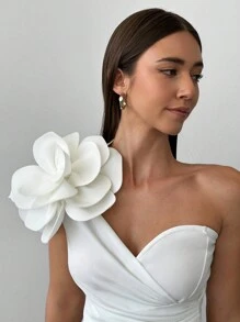 Aloruh Top de tirantes ajustado de unicolor con decoración floral 3D para mujer