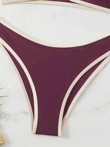 Conjunto de bikini tipo tankini de tirantes con aros de decoración de playa y vivos de color contrastante para el verano - Multicolor - Ver 4