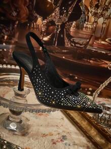 CUCCOO TILAWA Women's Rhinestone Decor Bow Embellished Glamorous High Heel Pumps Valentines - Black - View 5