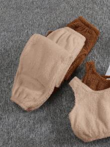 SHEIN 4pcs Tween Girl Minimalist Cozy Short Cropped Vest And Drawstring Ankle Pants Fleece Homewear Set, Autumn/Winter