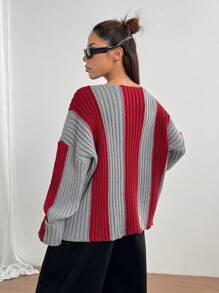 SHEIN Unity Lässiger, modischer Farbblock-gestreifter gestrickter Pullover, geeignet für Herbst und Winter - Verschiedenfarbig - Übersicht 2