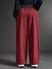 SHEIN Sports Women's Casual Color Block Drawstring Waist Outdoor Pants - Blue - View 3