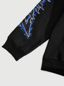 ROMWE MEN Street Life 男士宽松短款连帽运动衫和长裤运动服套装，街头服饰 - 黑色 - 查看 7