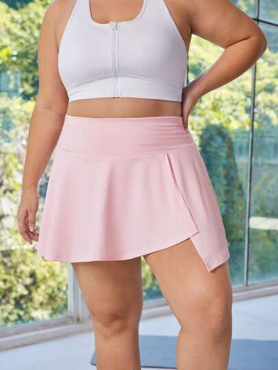 Easithlete 大码纯色百褶运动迷你裙，夏季