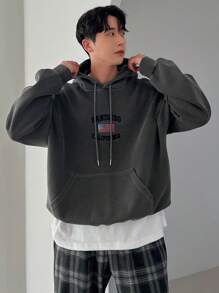 DAZY Men's Casual Letter Embroidery Drawstring Hooded Sweatshirt, Suitable For Autumn