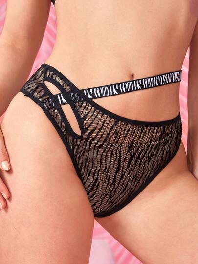 J-Fashion 1pc Y2K Baddie Zebra Print Lace Trim Women Panty