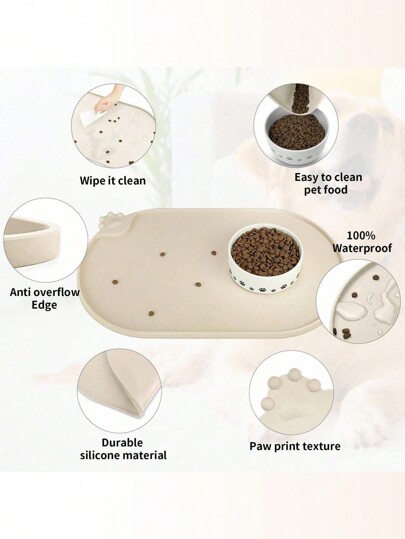 1PC Waterproof Silicone Pet Placemat Non Slip Dog Cat Food Bowl Mat Durable Oval Feeding Mat Easy To Clean Paw Design For Pets Kitchen Home Decor Cute Feeding Accessories Gift For Pet Lovers