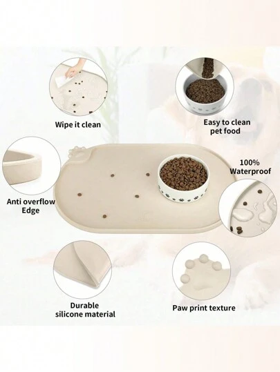 1PC Waterproof Silicone Pet Placemat Non Slip Dog Cat Food Bowl Mat Durable Oval Feeding Mat Easy To Clean Paw Design For Pets Kitchen Home Decor Cute Feeding Accessories Gift For Pet Lovers