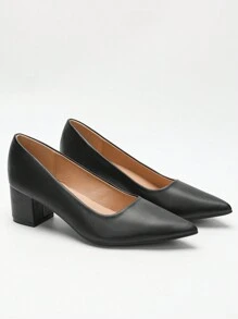 CUCCOO CURVES 宽版女式黑色高跟鞋，百搭低帮厚跟办公工作鞋，长时间穿着舒适，适合中年人，适合圣诞节和新年假期氛围秋冬季 - 黑色 - 查看 1