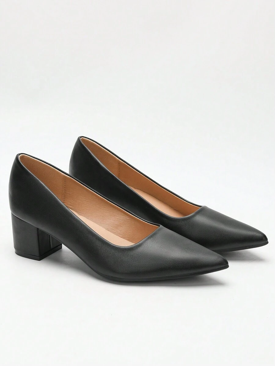 CUCCOO CURVES 宽版女式黑色高跟鞋，百搭低帮厚跟办公工作鞋，长时间穿着舒适，适合中年人，适合圣诞节和新年假期氛围秋冬季 - 黑色 - 查看 1