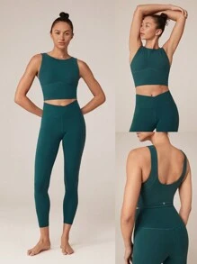 GLOWMODE FeatherFit™ 长款 U 型背心运动文胸背心低冲击瑜伽日常 - 墨綠色 - 查看 9