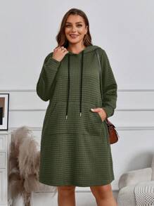 EMERY ROSE Vestido de Navidad talla grande para mujer en unicolor con capucha, corbata al cuello y bolsillo, de manga larga