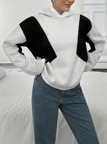 EURMUSE Woman Hooded Jacquard Detailed Casual Sweater - White - View 1