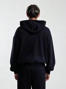 Musero Men's All Over Branded Applique Patch Detailing Zip Through Hooded Sweater SPRING SUMMER Essentials - Black - View 3