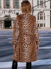 Chaqueta larga y esponjosa con estampado de leopardo de moda lujosa para mujer, abrigo elegante de alta gama grueso y cálido para otoño/invierno, para uso diario