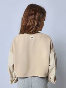 SUMWON 高级泡泡袖短款卫衣套头衫，基础款休闲运动风，秋冬街头风，日常青年风。 - 米色 - 查看 2