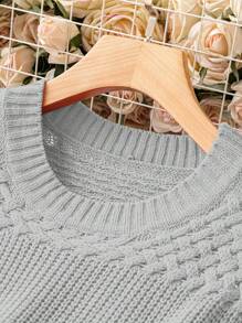 SHEIN LUNE Suéter informal de cuello redondo de manga larga y unicolor, para mujer de talla grande, para otoño/invierno