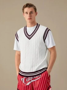 Manfinity RebelGame Maglione a V casual a righe in maglia da uomo, versatile per autunno/inverno