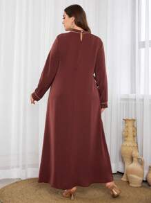 Al Najma Plus Size Women  Style Woven Belt Decor Single Tie Arabian Dress, Casual Modest Tunic Arabian Dresses, For Casual Daily - Coffee Brown - View 2