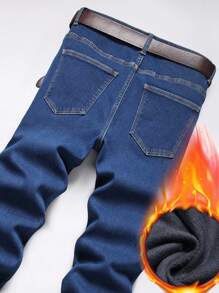 Manfinity Hypemode Pantalones vaqueros de hombre con bolsillos, ajuste ceñido y forro térmico
