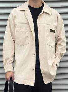 Manfinity Dauomo Men's Casual Front Button Patch Pocket Long Sleeve Shirt, For Everyday Wear, Autumn - Khaki - View 3