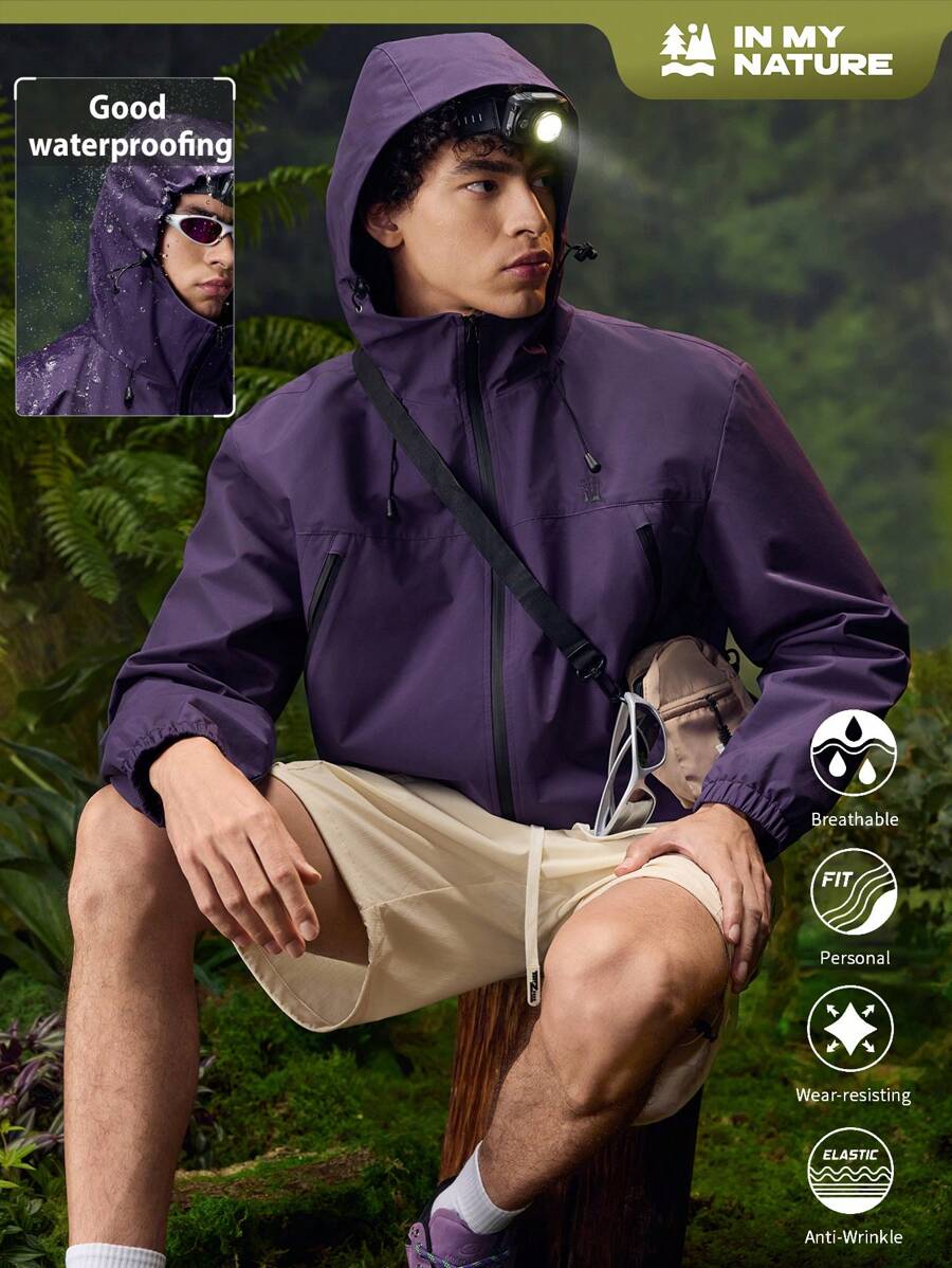 In My Nature Męska jednokolorowa kurtka z długim rękawem i ściągaczem, kurtka fioletowa - Morela - Zobacz 1