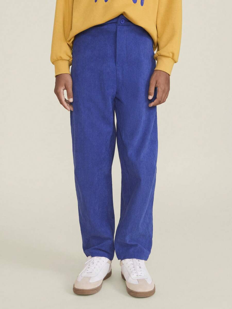 SHEIN Tween Boy Blue Casual Versatile Patch Pockets Straight Fit Pants, Autumn/Winter - Blue - View 1